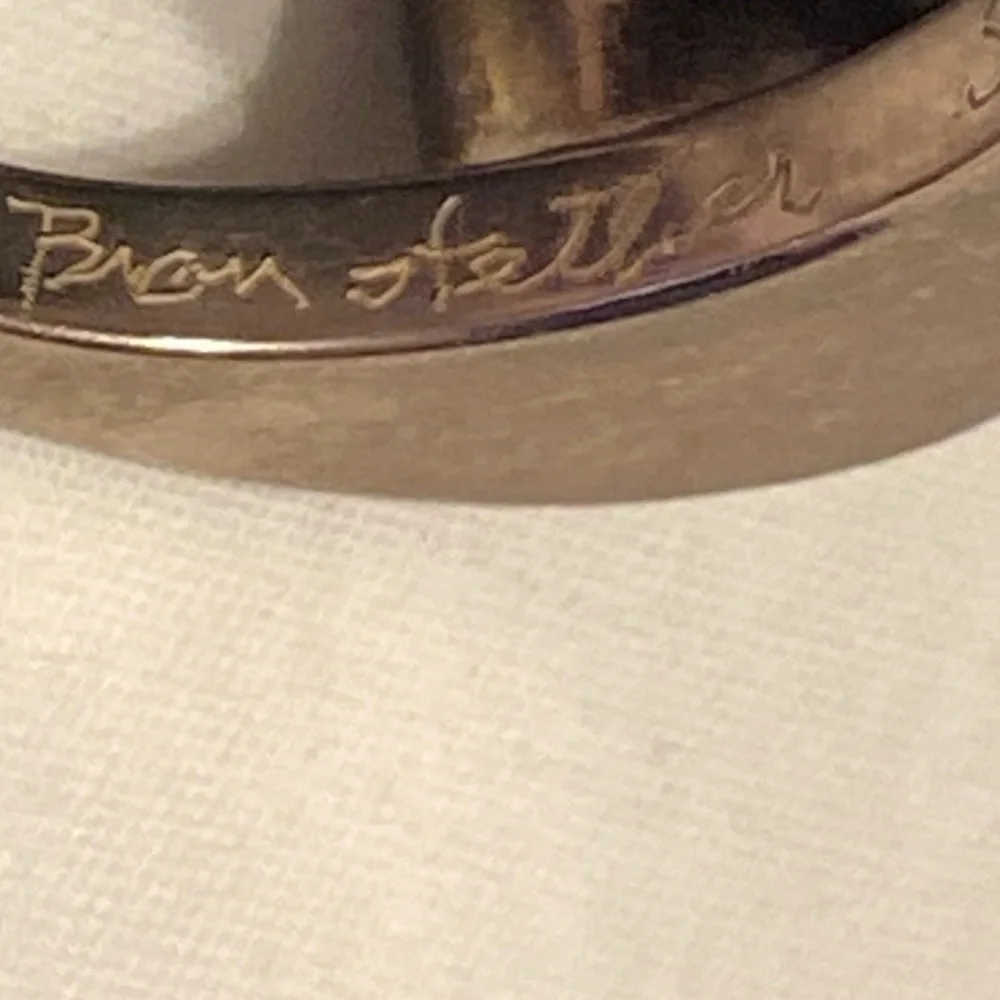 Artist Signed Silver Ring with Stone on Side Size 7.5